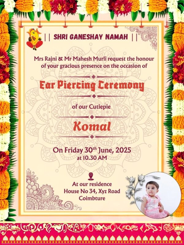 Online Ear Piercing Invitation Lovely Design with Girl Photo