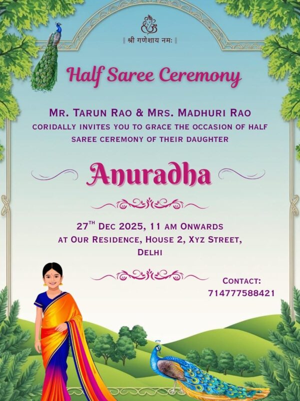 Half Saree Ceremony Invitation