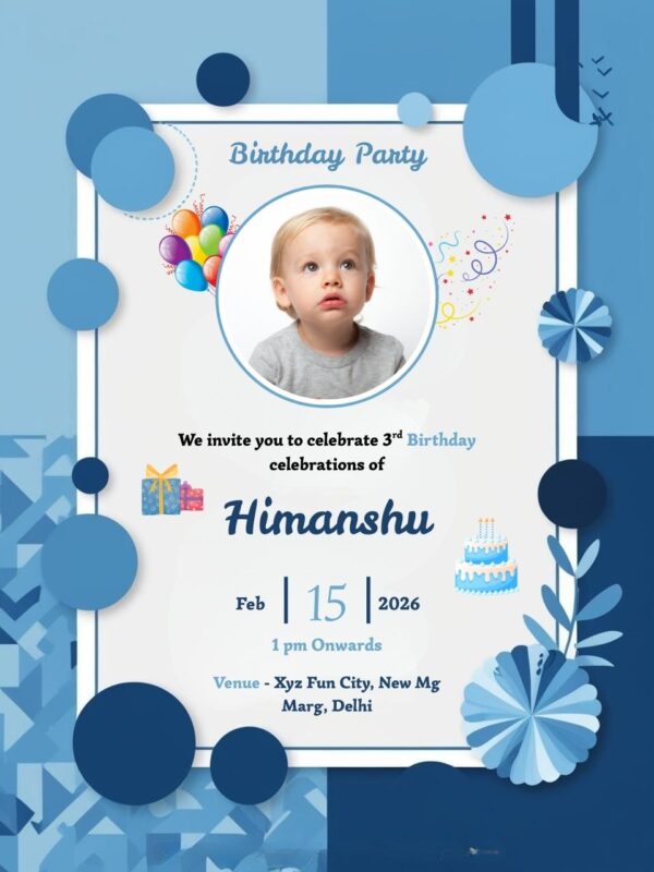 Online Birthday Invitation Card for Boy with Photo