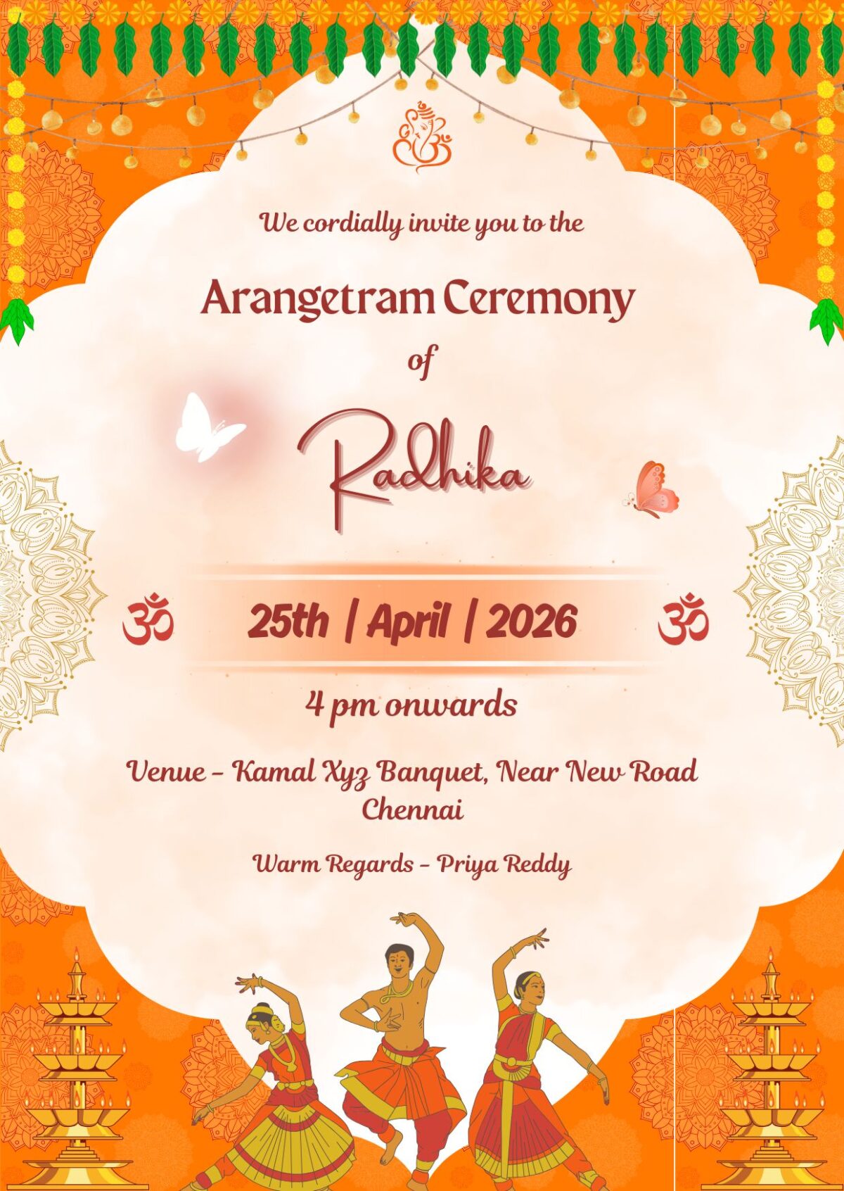 Charming Arangetram Invitation design