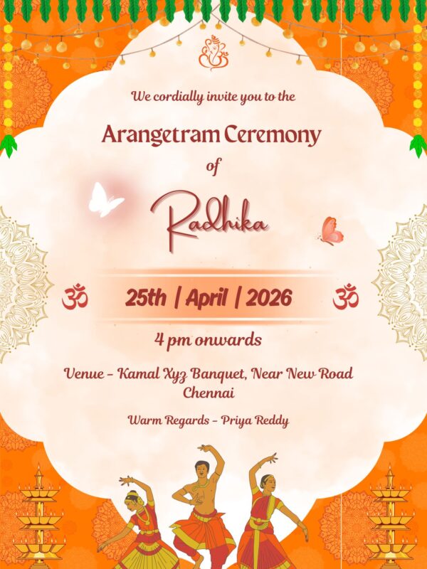 Charming Arangetram Invitation design