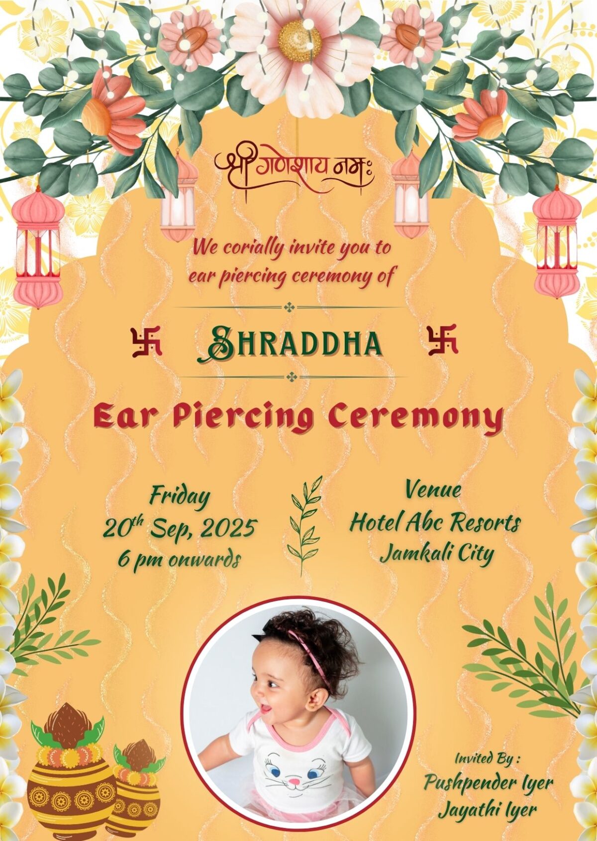 Ear Piercing Invitation with Girl Picture Download in PDF and Image
