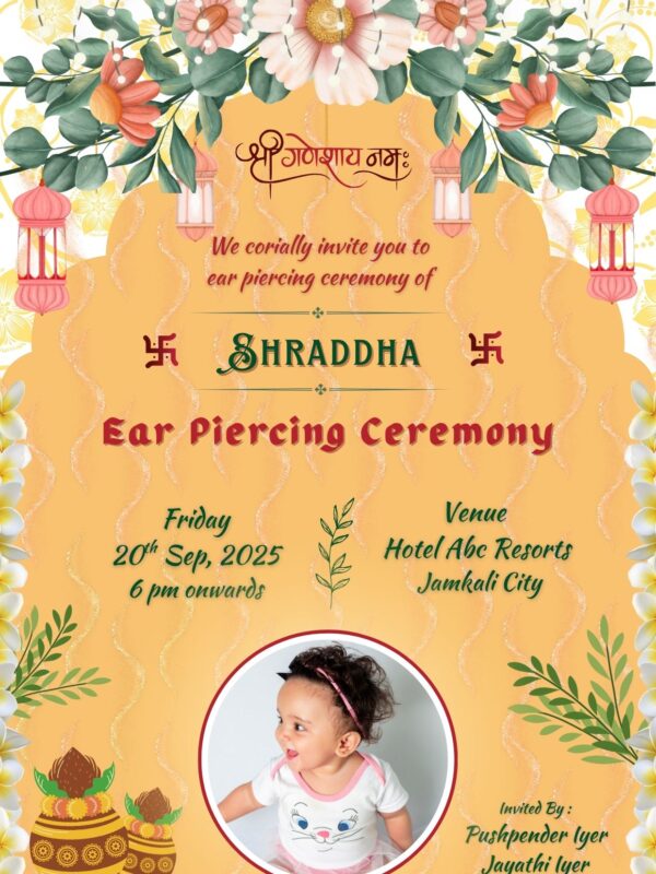 Ear Piercing Invitation with Girl Picture Download in PDF and Image