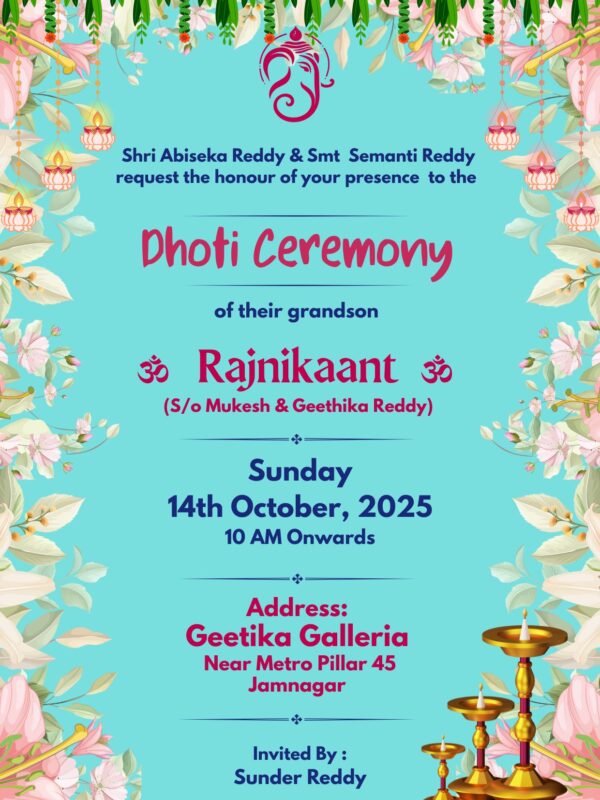 Dhoti Function Invitation Template with Floral Design