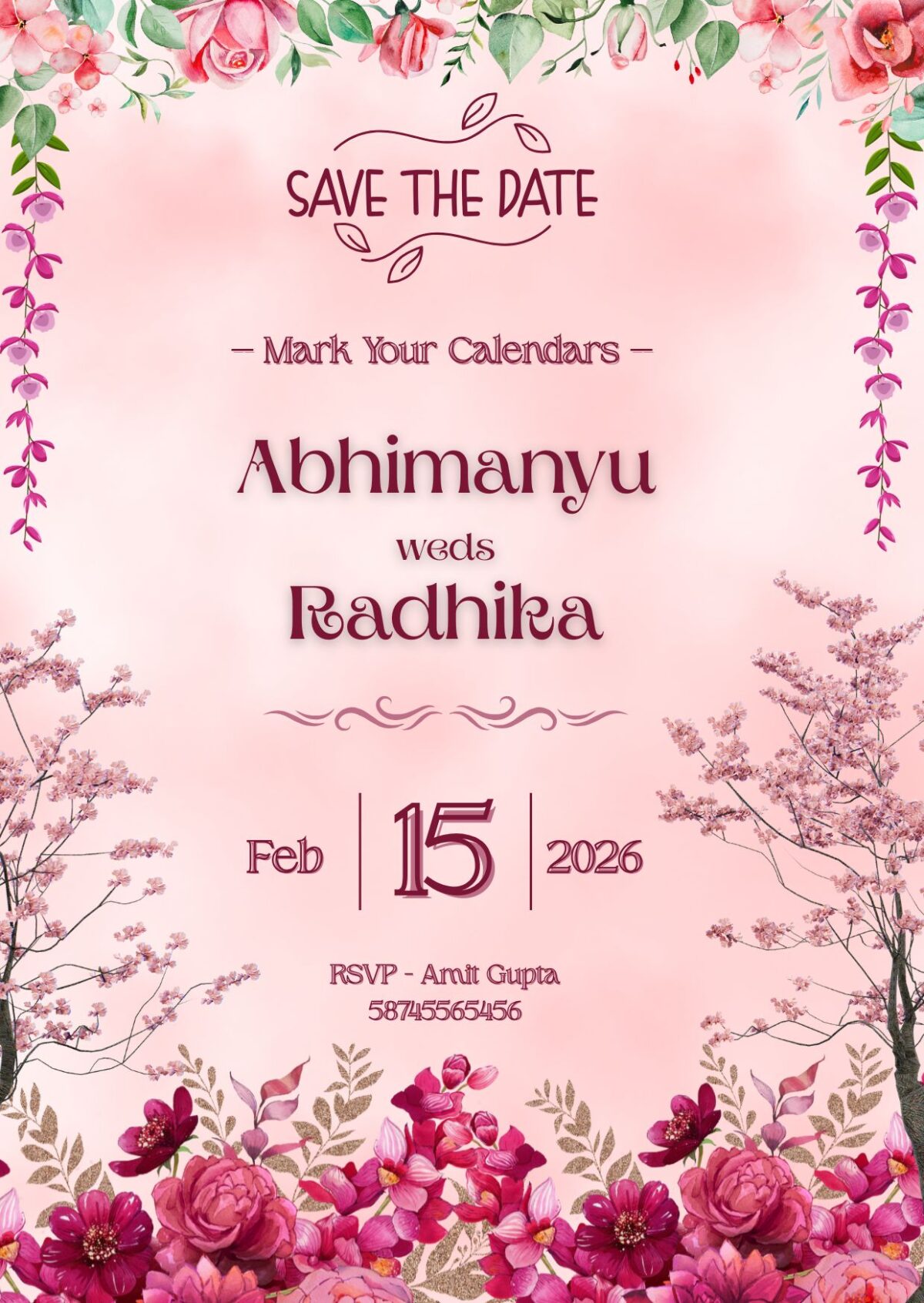 Wedding Save the Date Card with Unique Floral Design