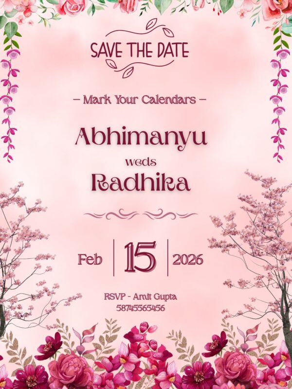 Wedding Save the Date Card with Unique Floral Design
