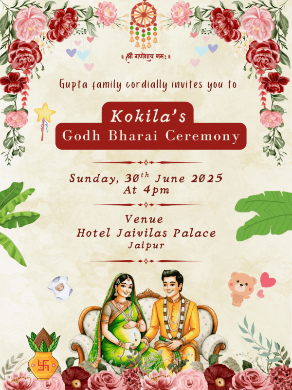 Godh Bharai Invitation with Splendid Design Online