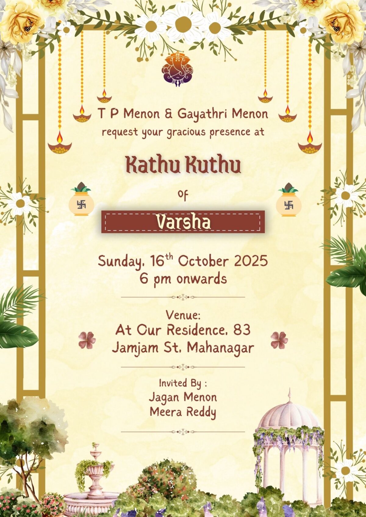 Kathu Kuthu Function Invitation Card with Beautiful Design