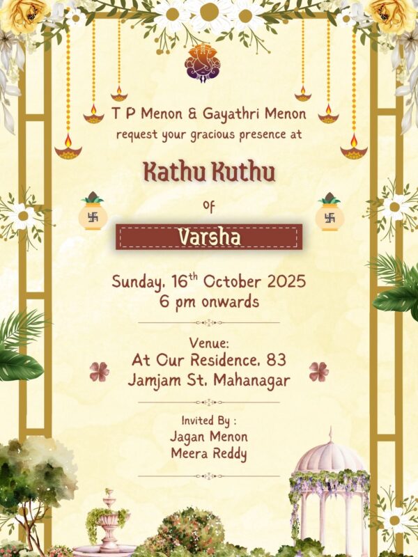 Kathu Kuthu Function Invitation Card with Beautiful Design