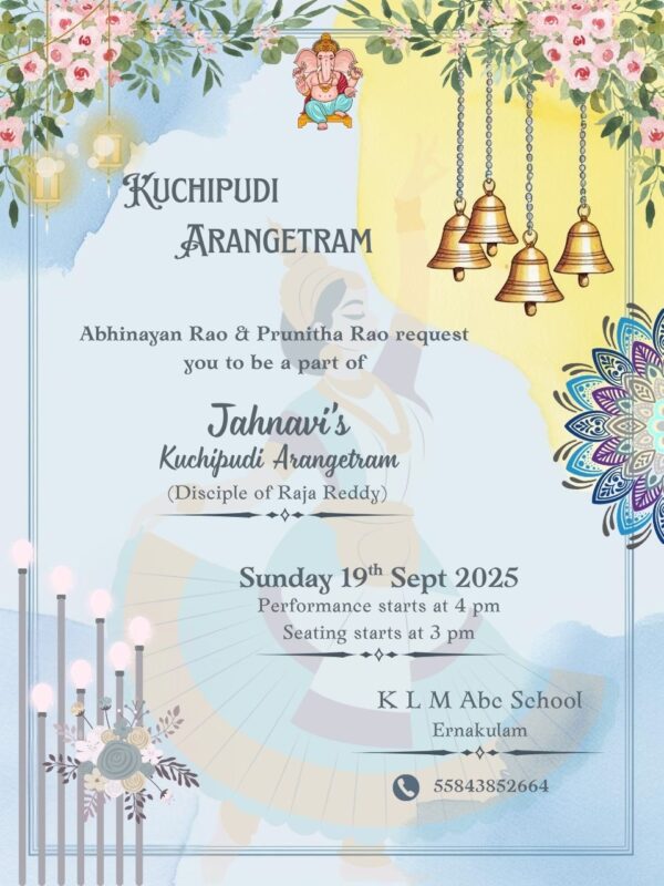 Kuchipudi Arangetram Digital Invitation Card Create in Multiple Languages