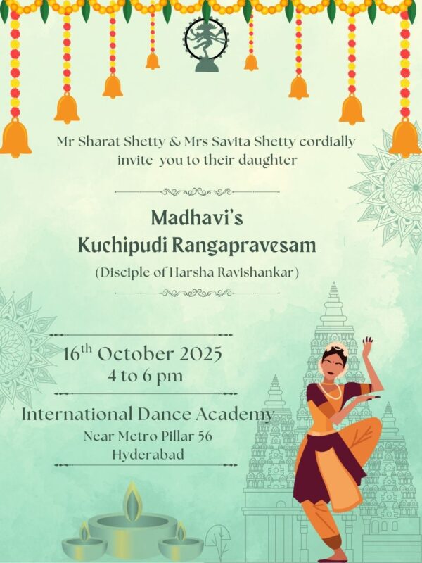 Kuchipudi Rangapravesam Invitation Download with temple background