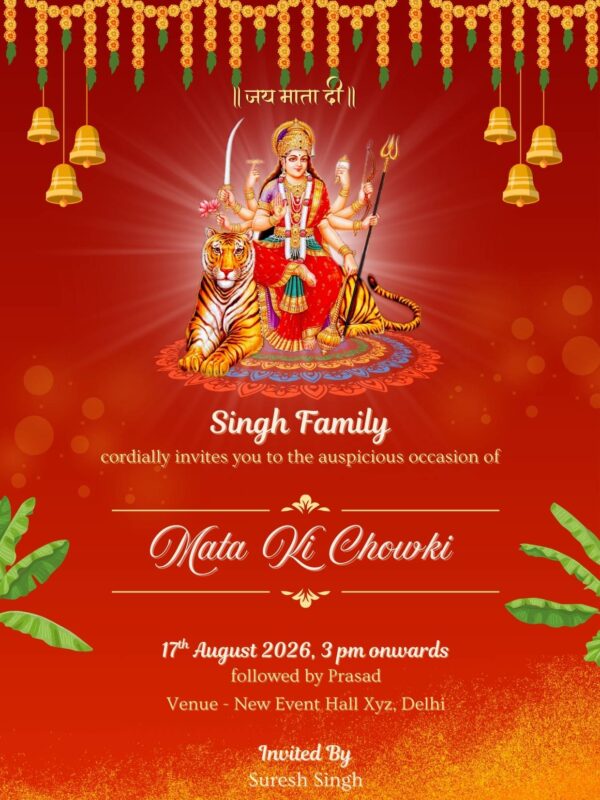 Online Mata Ki Chowki Invitation Card Beautiful design Download PDF and Image
