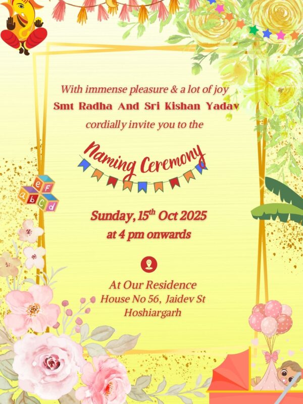 Charming Naming Function Invitation Card With Golden Border