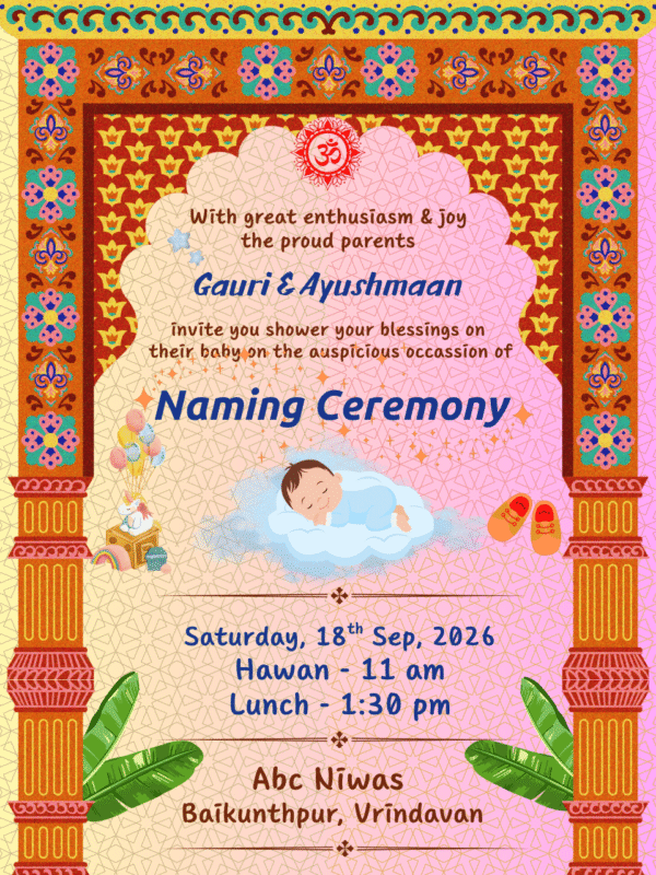 Majestic Naming Invitation Card with Traditional Design