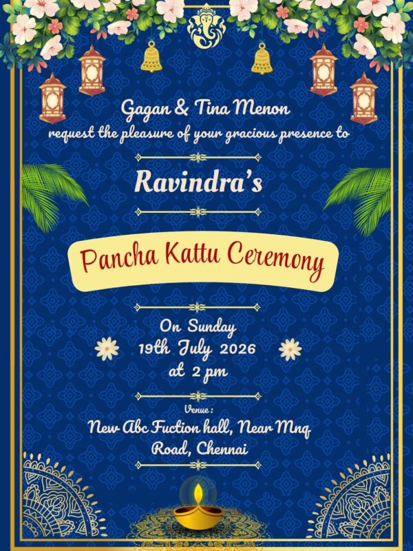 Pancha Kattu Ceremony Invitation Online with Elegant Design