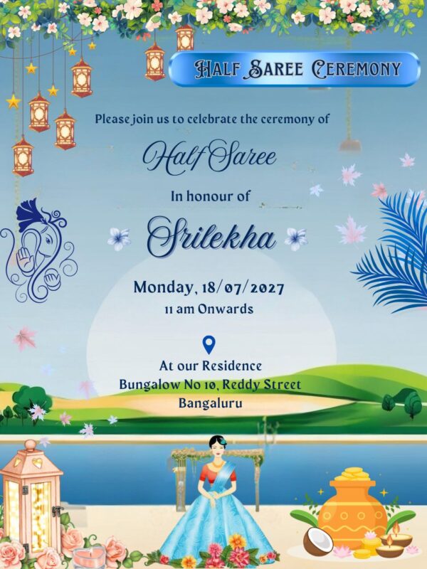 Half Saree Function Invitation Template with Beautiful Scenery