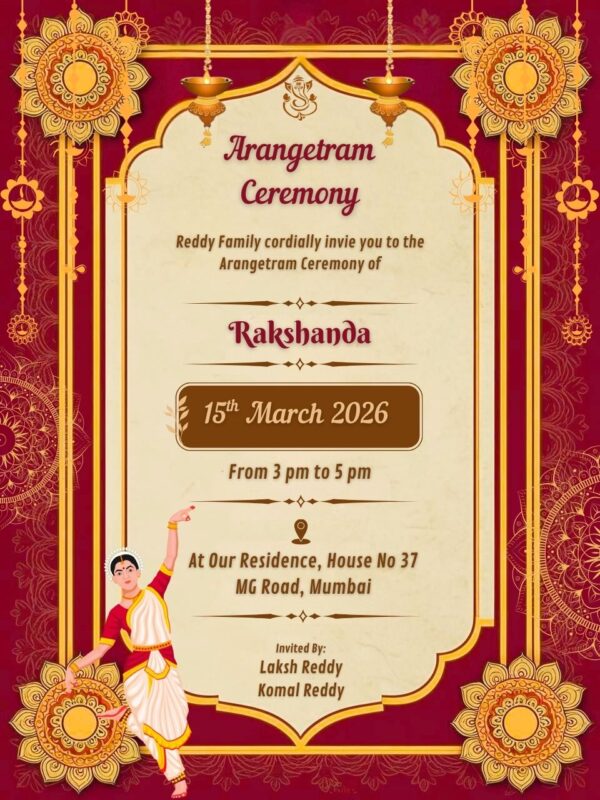 Traditional Design Arangetram Invitation Online Download