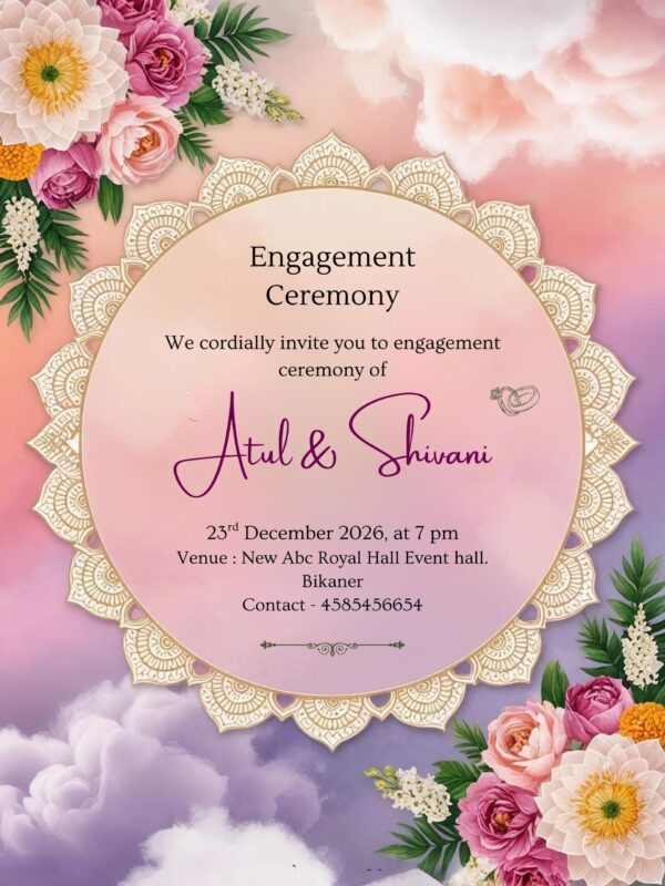 Unique Engagement Invitation with Colorful Clouds and Flowers