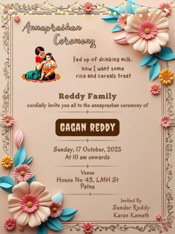 Annaprashan Ceremony Invitation Card with Floral Design