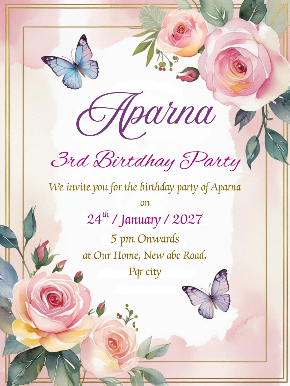 Birthday Invitation Card with Floral Theme design