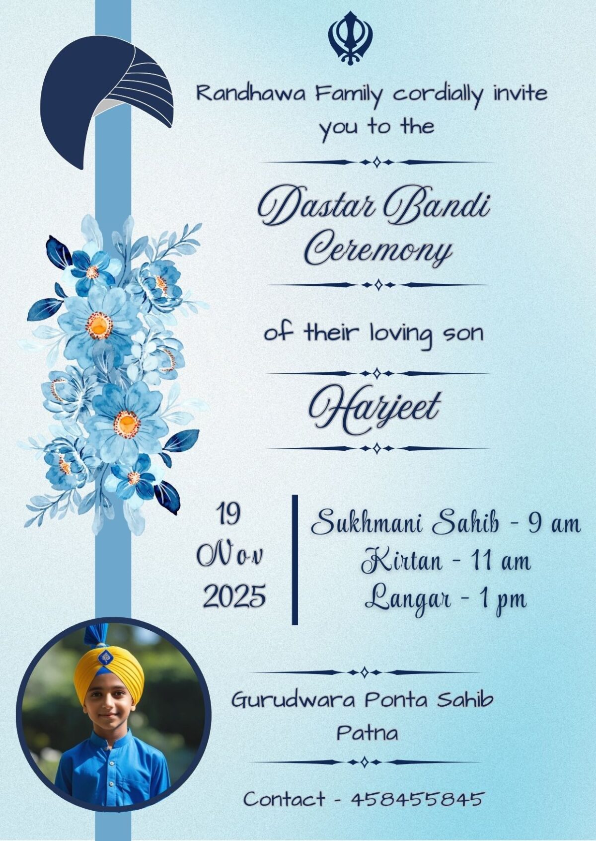 Dastar Bandi Invitation Online With Boy Photo