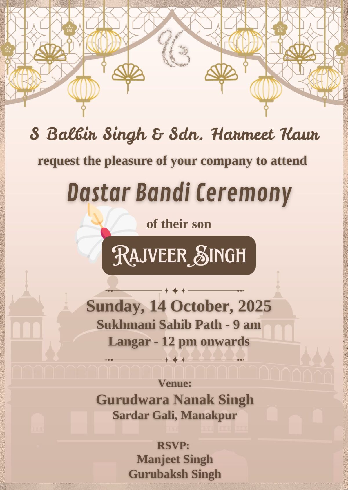 Dastar Bandi Invitation Online With Simple Design