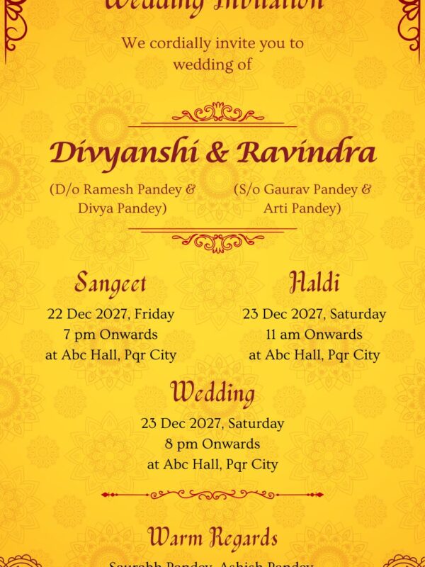Indian Wedding Invitation Card with Beautiful Design