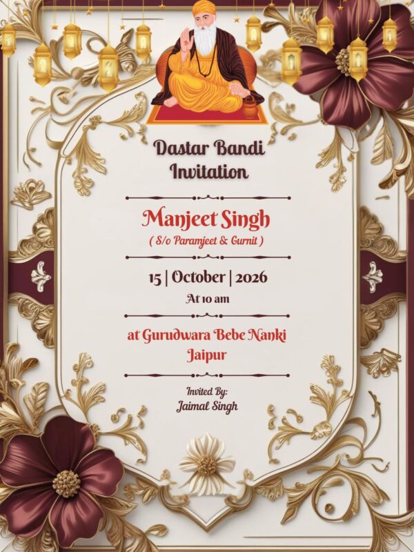 Classy Invitation Card for Dastar Bandi Ceremony