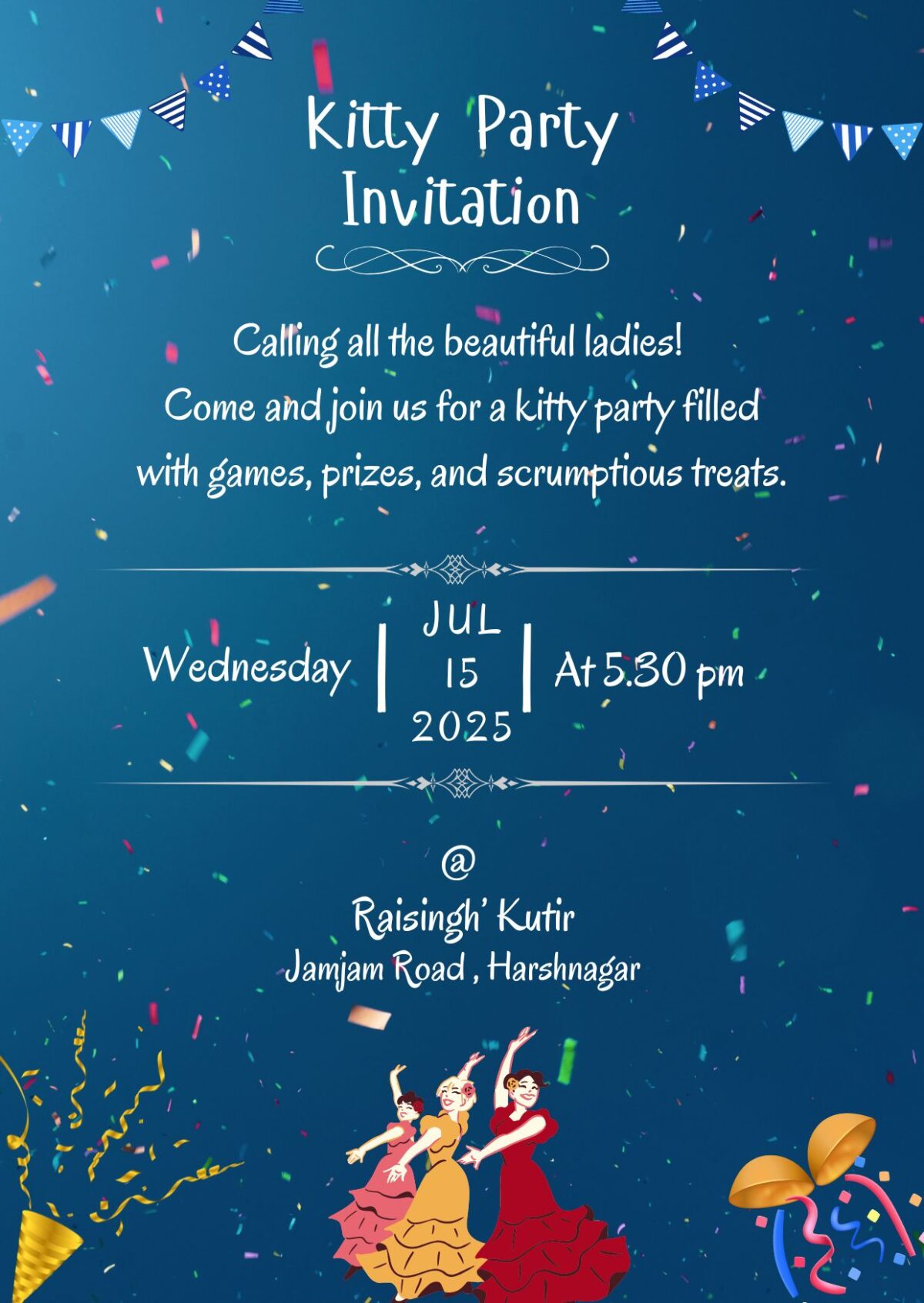 Kitty Party Invitation Card With Dancing Ladies