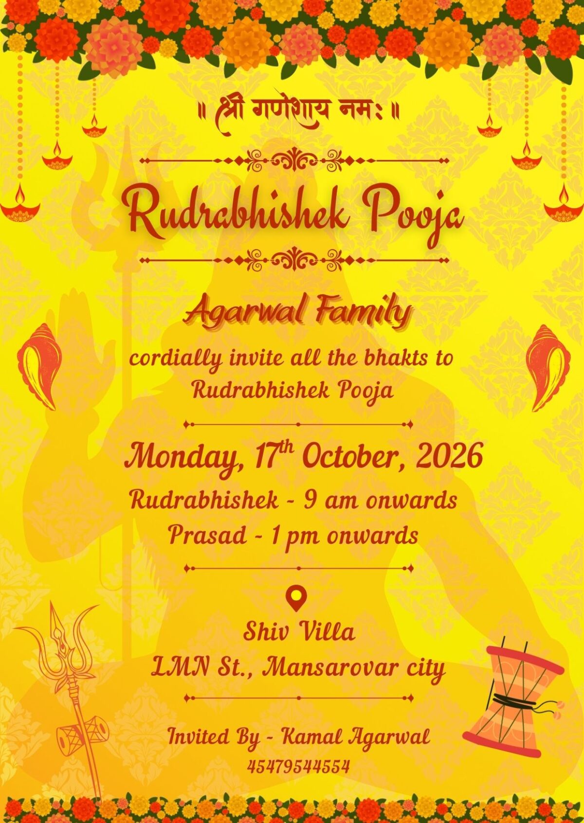 Online Rudrabhishek Pooja Invitation Card With Shiv ji