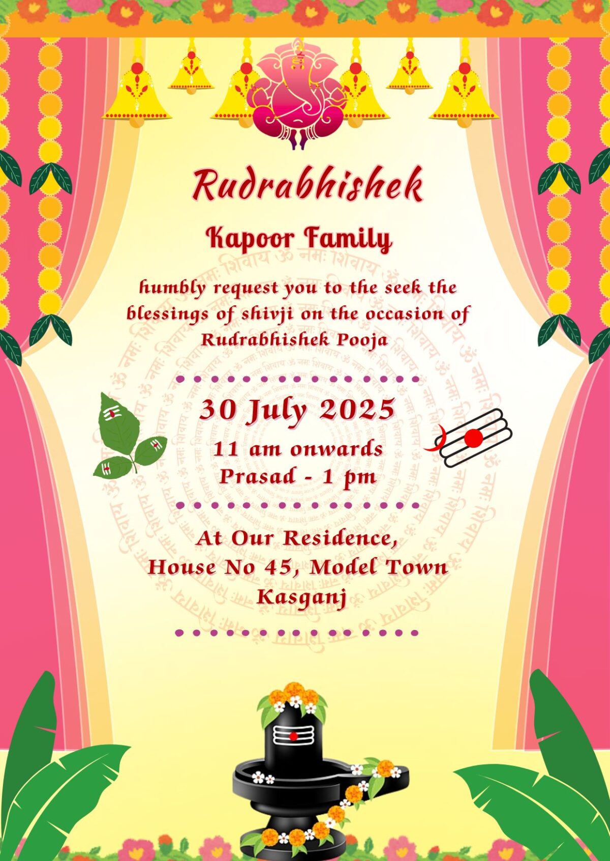 Invitation for Rudrabhishek with Beautiful Background