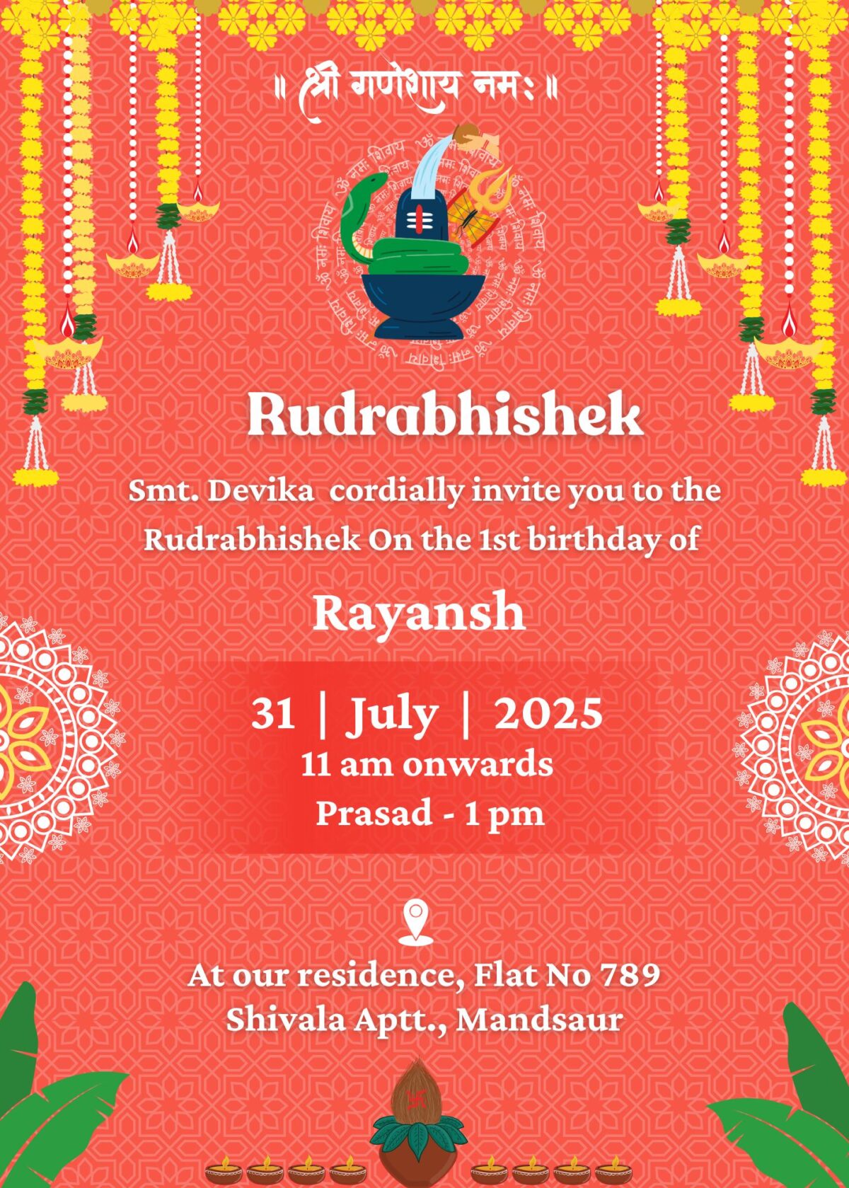 Rudrabhishek Invitation Card with Birthday details