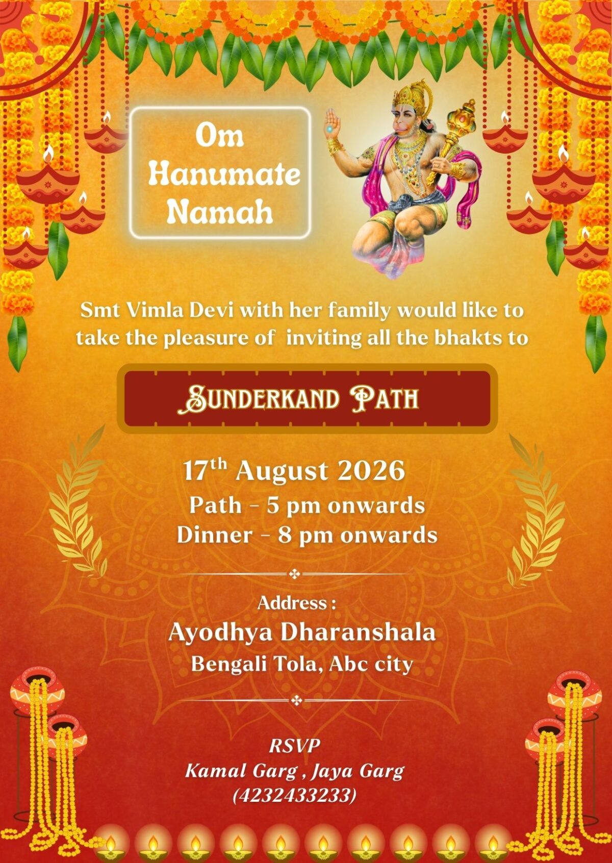 Sunderkand Path Invitation Card with Divine Design Online