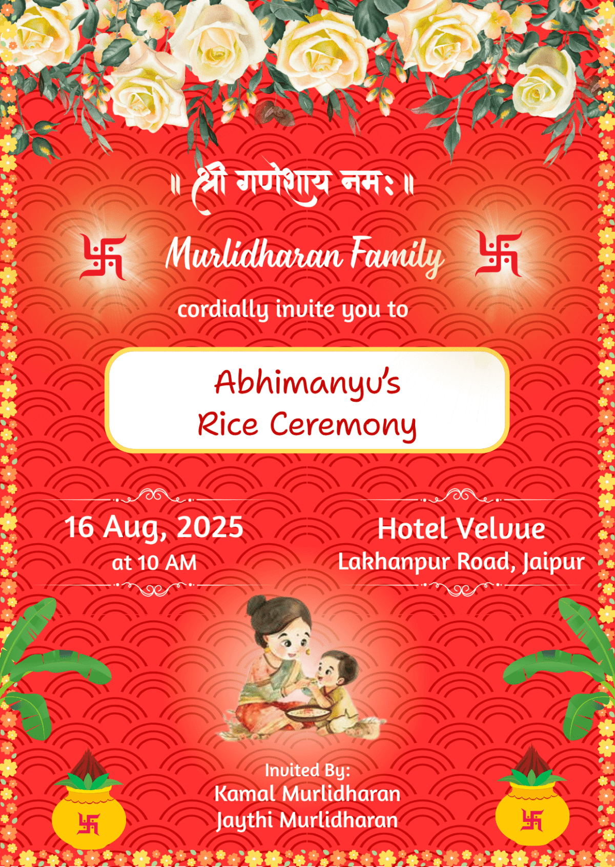 Rice Ceremony Invitation Card with Beautiful Design