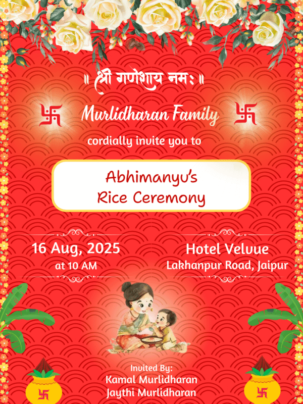 Rice Ceremony Invitation Card with Beautiful Design
