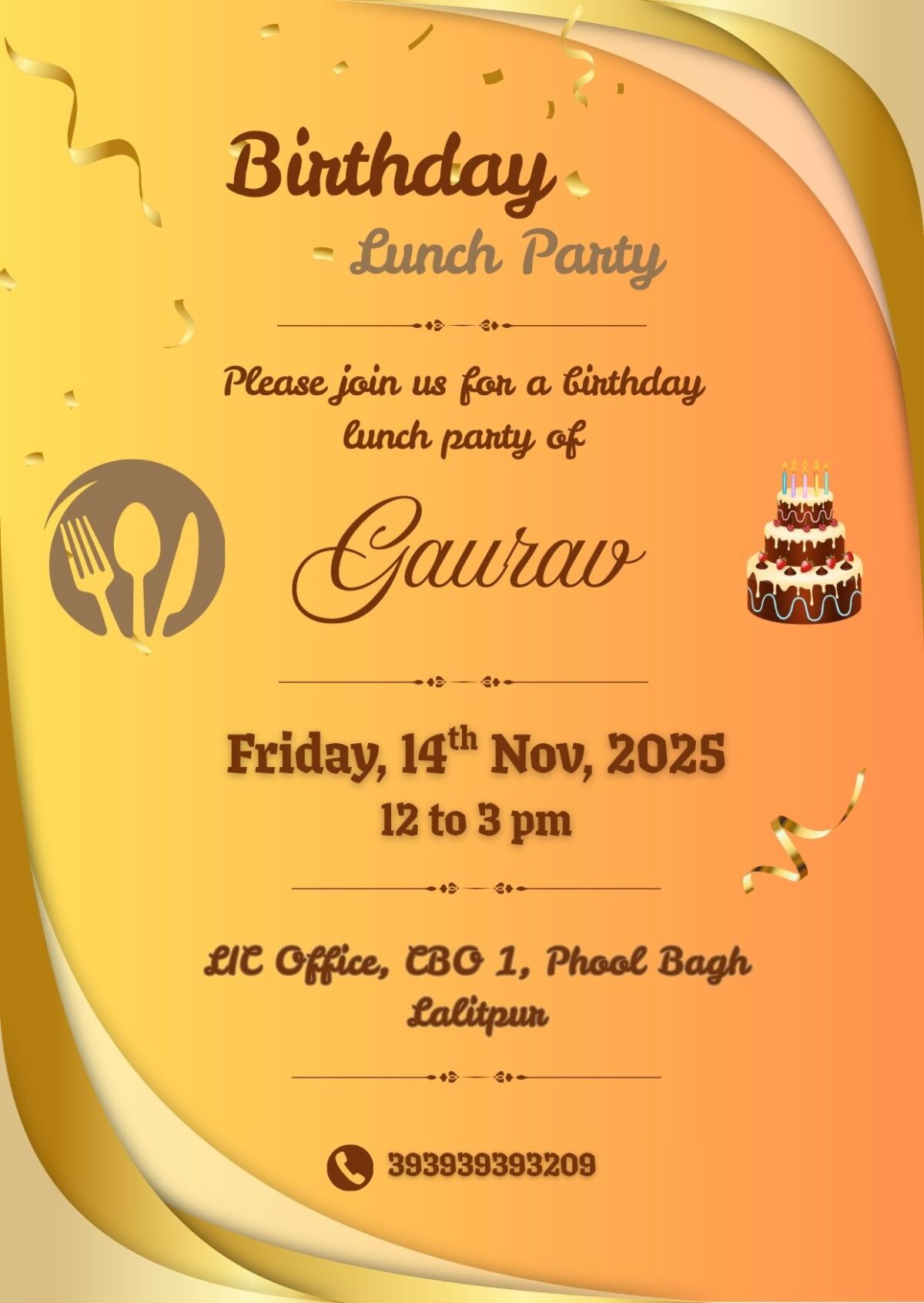 Birthday Lunch Invitation Online with Unique design