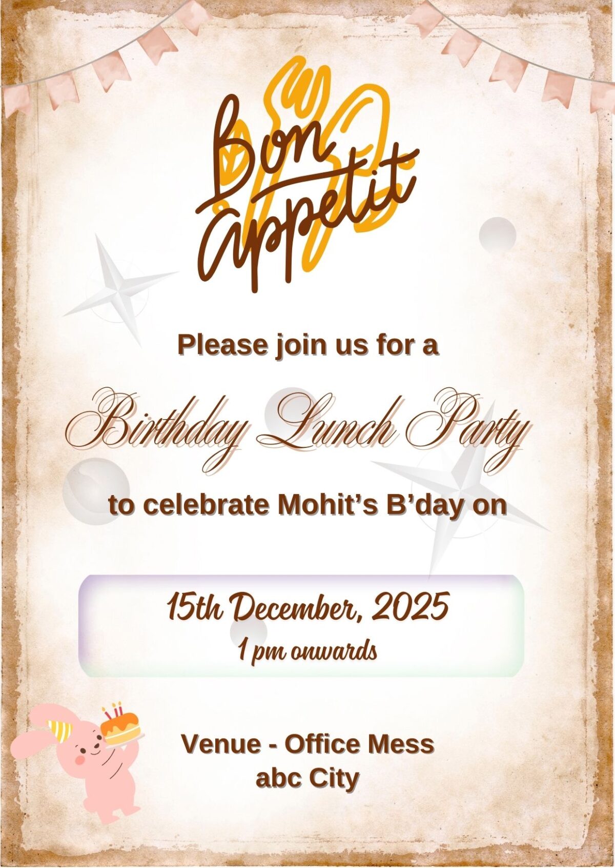 Lunch Invitation for Birthday party Online