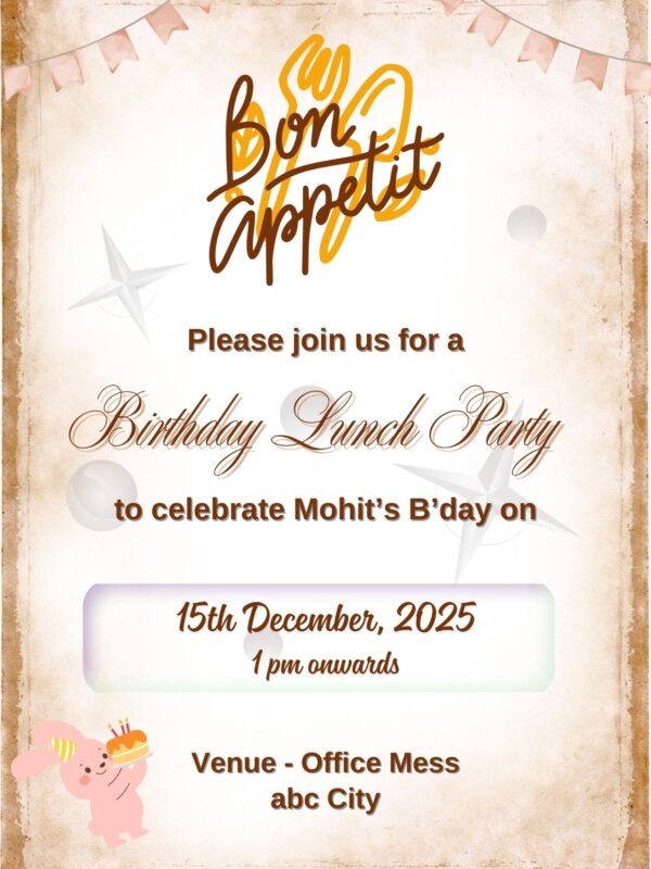 Lunch Invitation for Birthday party Online
