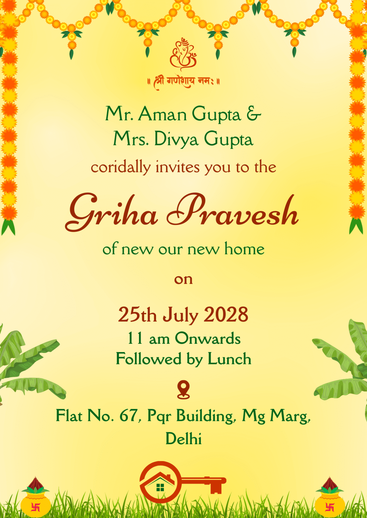 Griha Pravesh Invitation with Traditional design