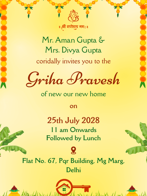 Griha Pravesh Invitation with Traditional design