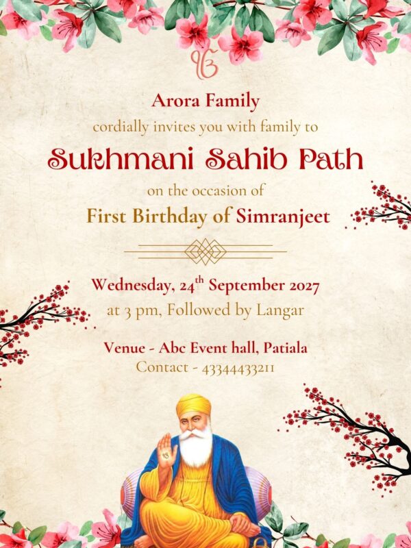 Sukhmani Sahib Path Invitation for Birthday