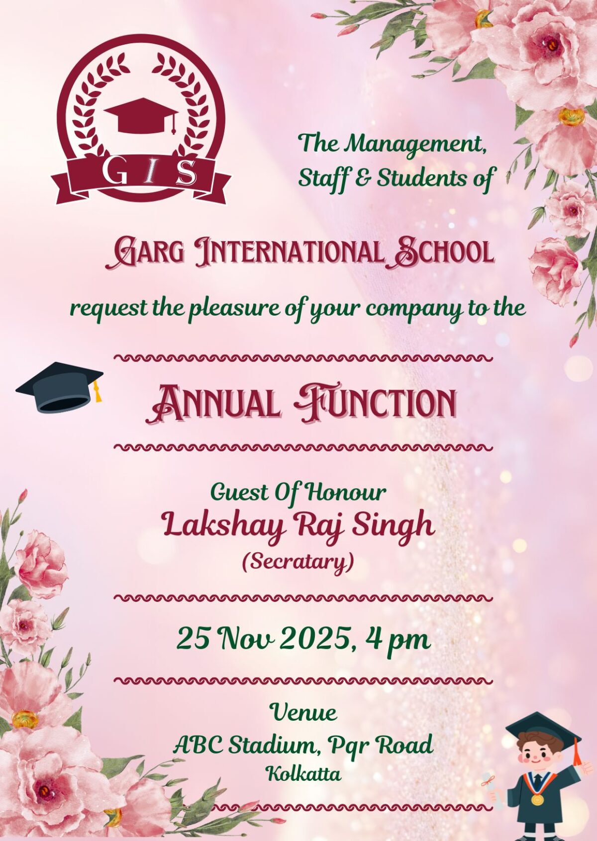 Annual Function Invitation Card with Floral Border