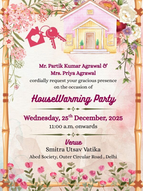 Housewarming Party Invitation with Beautiful Background and Floral Border