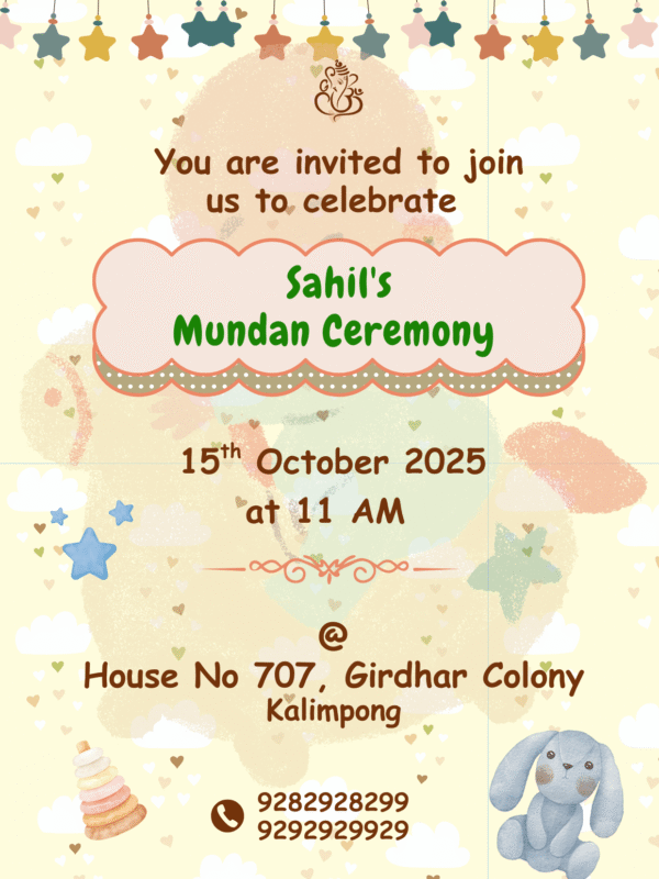 Mundan Ceremony Invitation Card with Playful Design