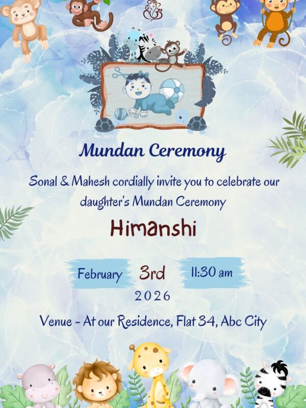 Mundan Ceremony Invitation Online with Cute Animals