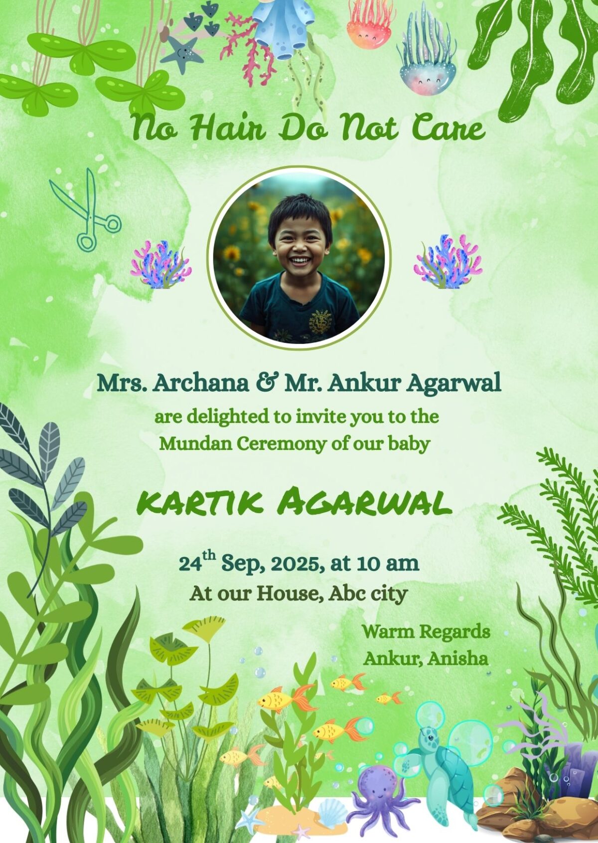 Beautiful Mundan Invitation Card Online with Child Photo