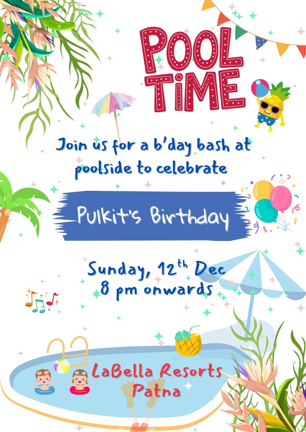 Unique Pool Party Invitation Card for Birthday Party