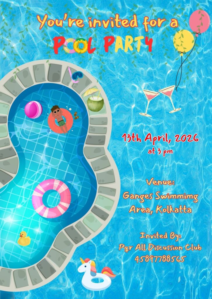 Pool Party Invitation Card with Swimming Pool design - Good Invites