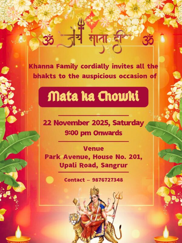Mata Rani Ki Chowki Invitation With Durga Mata Photo