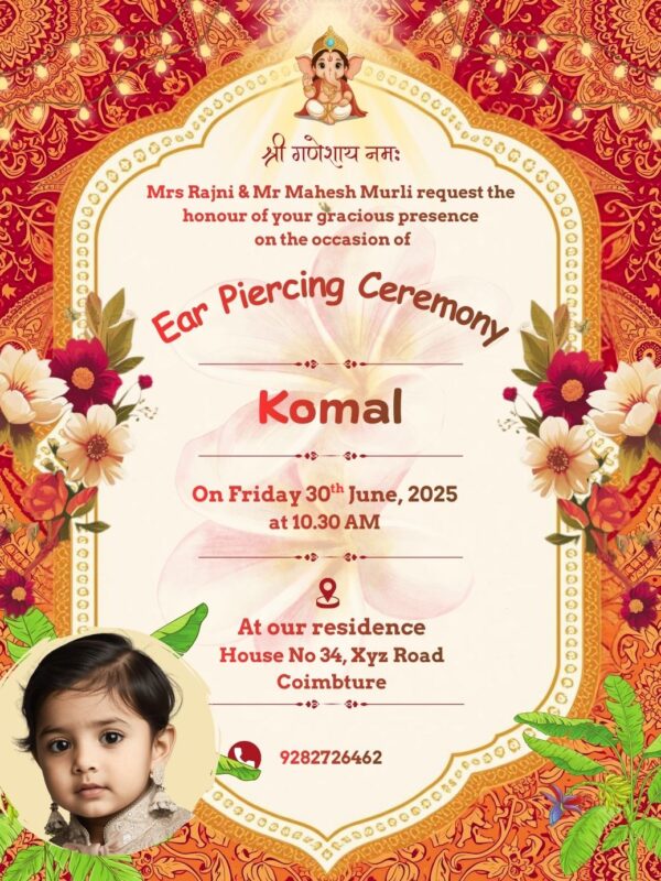 Invitation for Ear Piercing Ceremony with Girl Photo